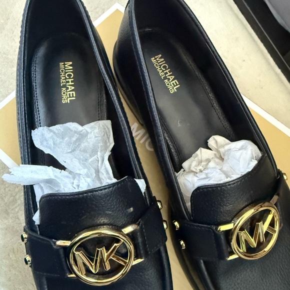 Michael Kors Black Leather Penny Loafers with Gold Hardware (NEW with box) - Picture 2 of 7